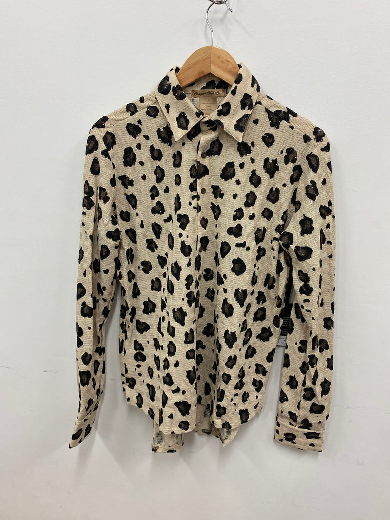 Cowgirl Tuff Pullover Arena Shirt - Tan Leopard Print With Silver Sparkle