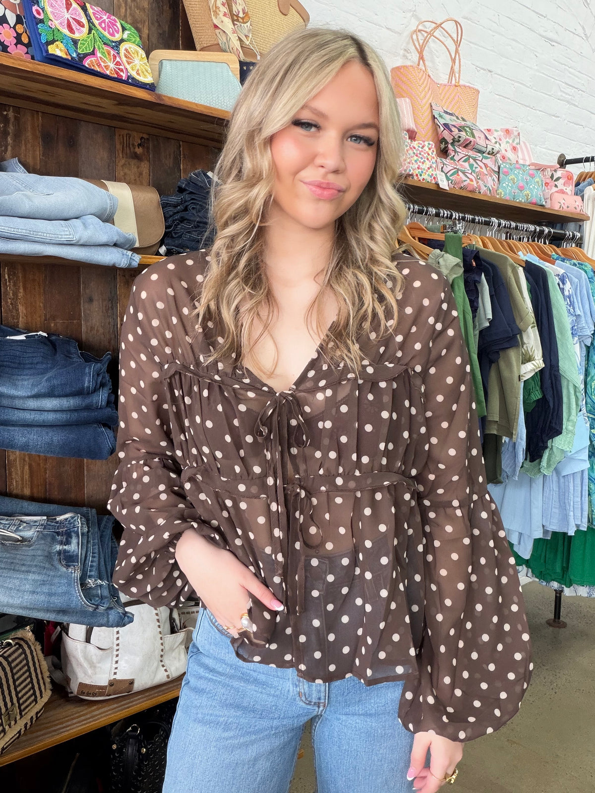 Romeo Top - Brown Polka Dot