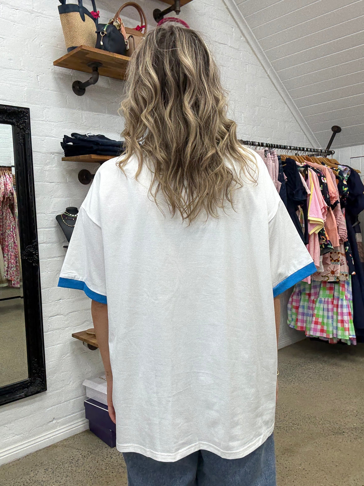 Cowgirls & Cocktails Oversized Tee - White & Blue