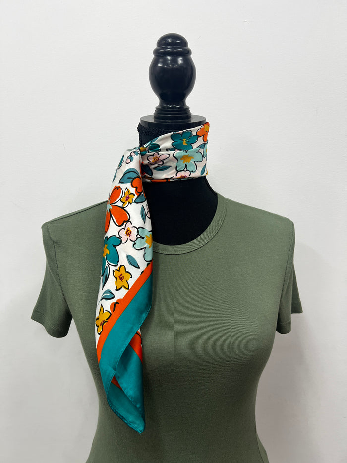 Western Wild Rag - Salverform Floral Print (Teal)