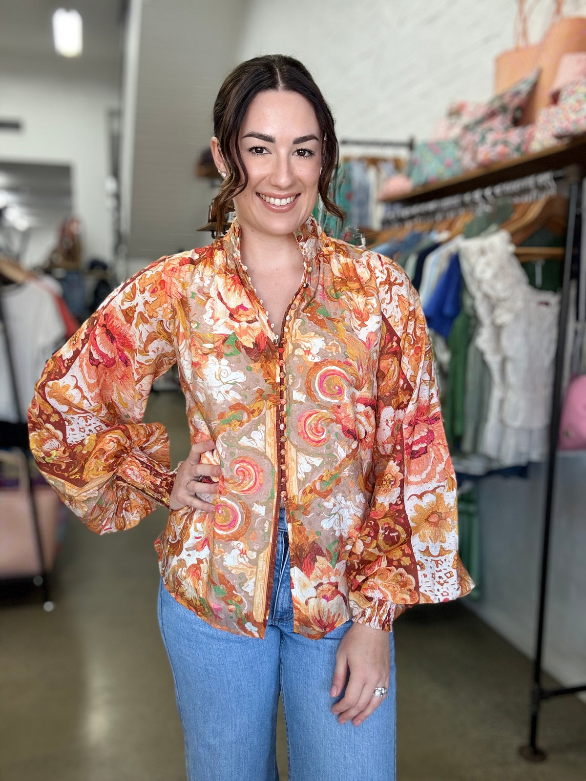 Bloom Top - Rust Floral Print