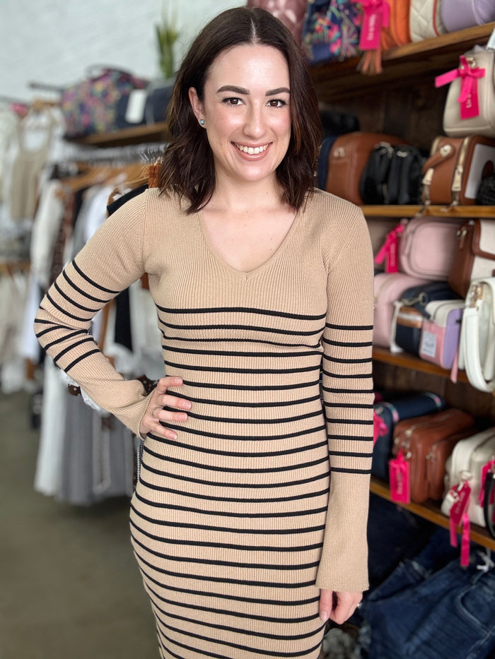 Milani Dress - Oat & Black Stripe