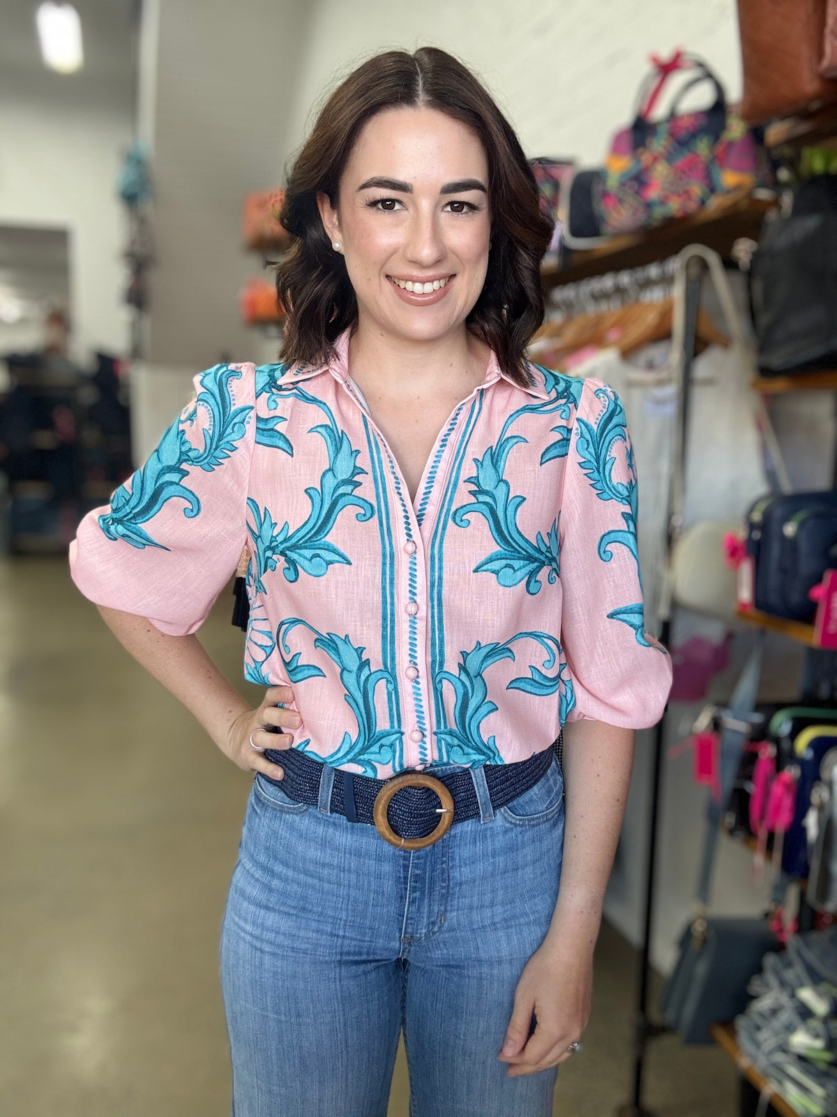 Mabel Top - Pink & Aqua Floral