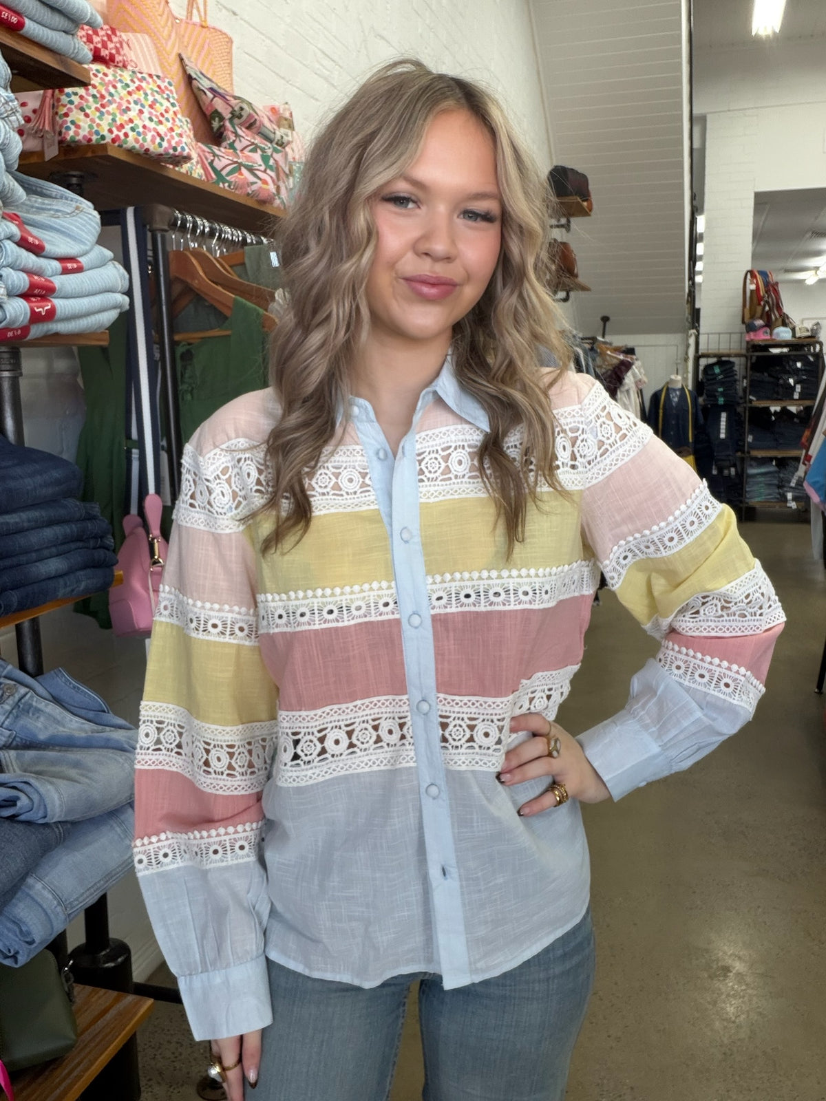 Georgie Top - Contrast Blue Lace