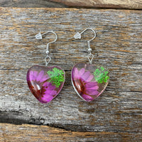 Earrings - Green & Purple Flower Heart Drop Earrings