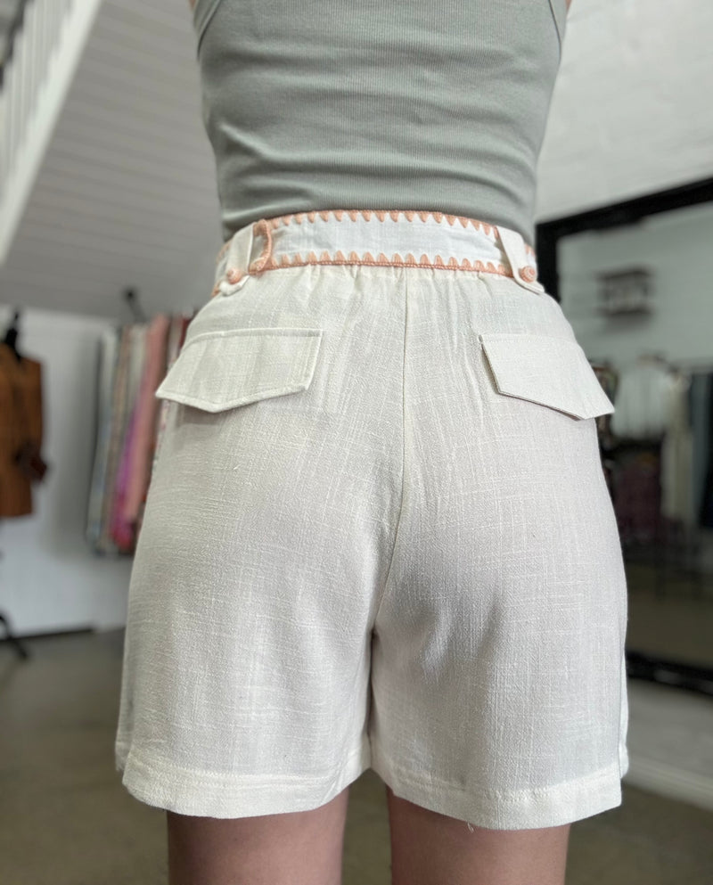 Jordyn High Waisted Short - Peach & Ivory