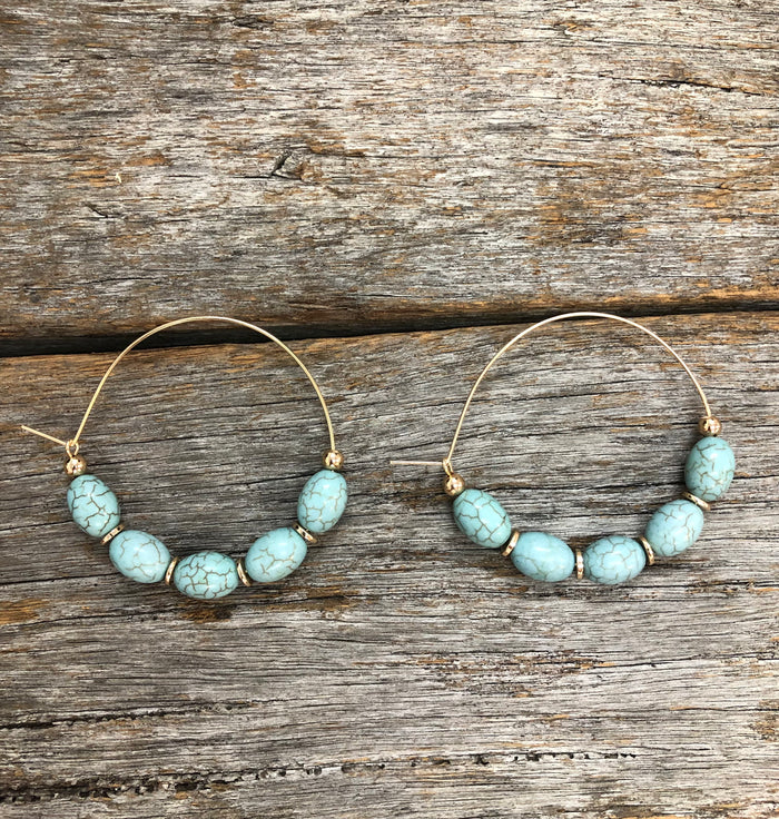 Western Earrings - Hoop Navajo Stone Beaded Mint