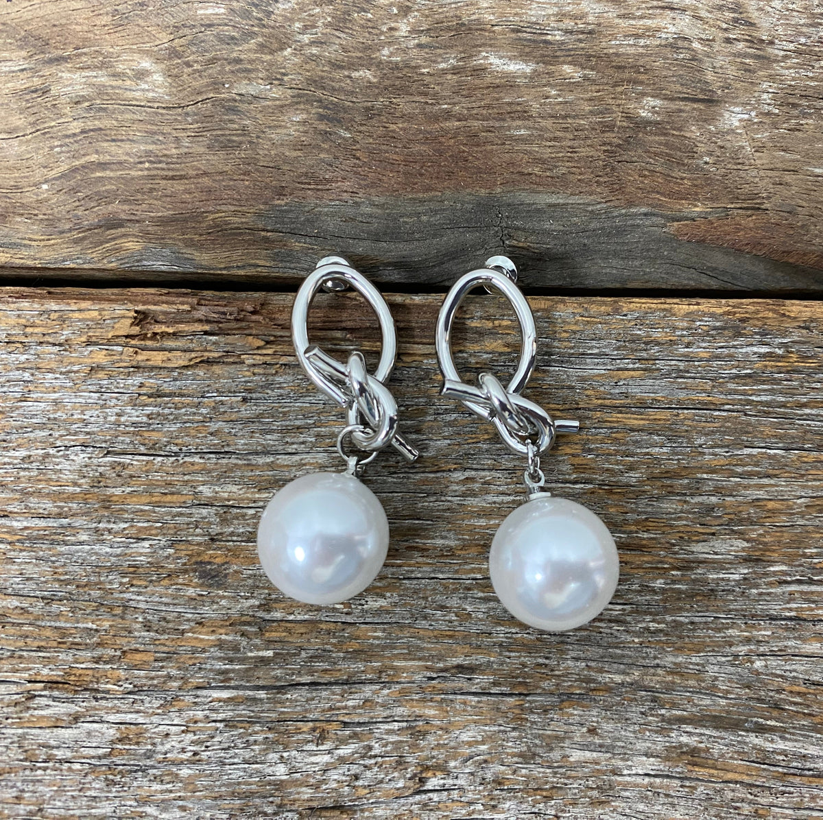 Earrings - Pearl Drop Twist Hoop Earrings