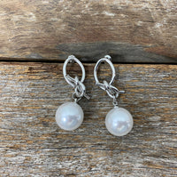 Earrings - Pearl Drop Twist Hoop Earrings