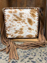 Trinity Ranch Cowhide Fringe Crossbody Bag - Tan