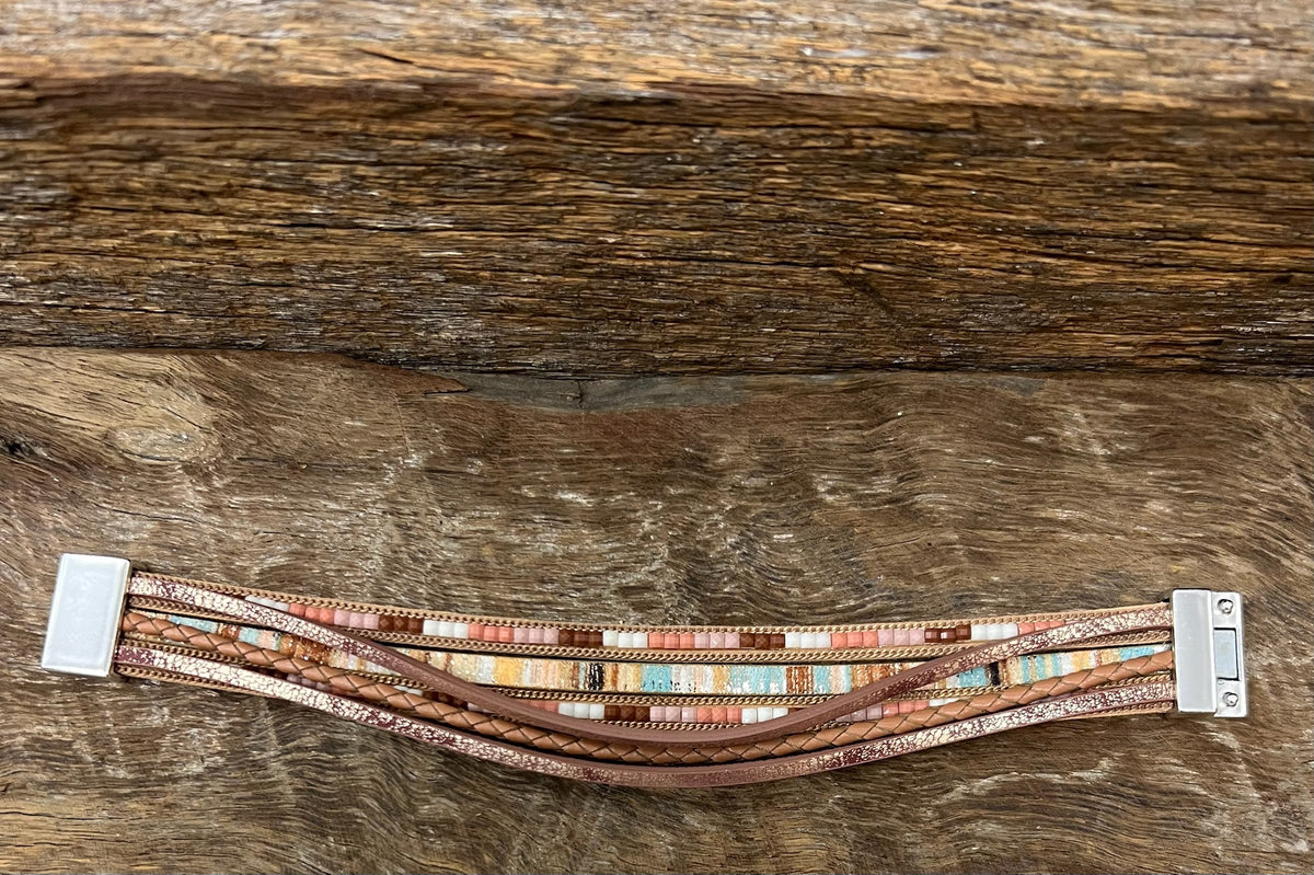 Braided Bead Magnetic Bracelet - Brown