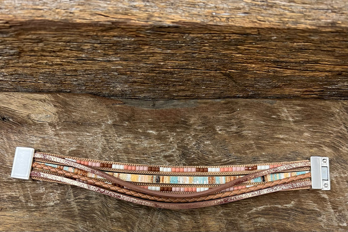 Braided Bead Magnetic Bracelet - Brown