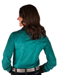 Cowgirl Tuff Pullover Arena Shirt - Turquoise With Western Swirl Embroidery