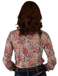 Cowgirl Tuff Pullover Arena Shirt - Colorful Paisley With Pink Foil Metallic Accents