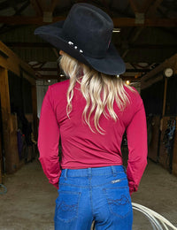 Cowgirl Tuff Pullover Arena Shirt - Burgundy