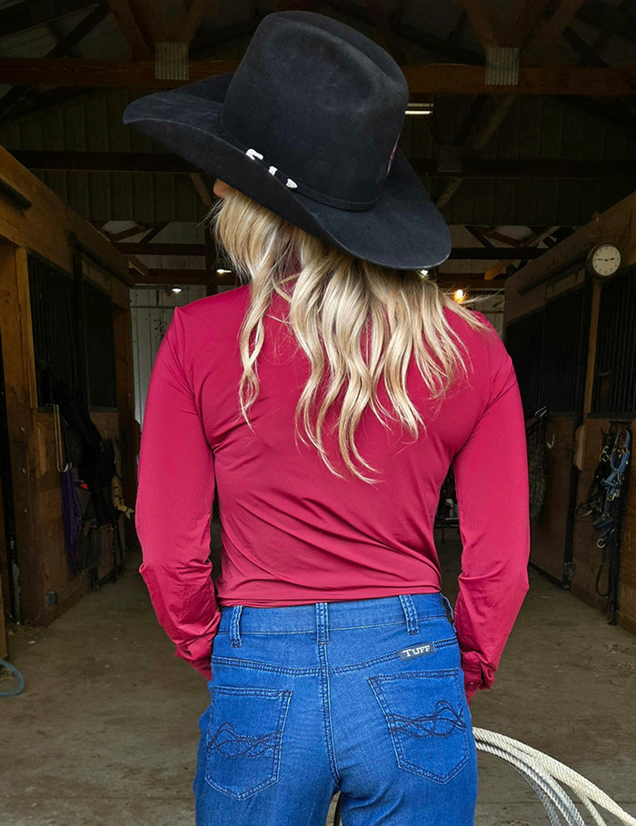 Cowgirl Tuff Pullover Arena Shirt - Burgundy