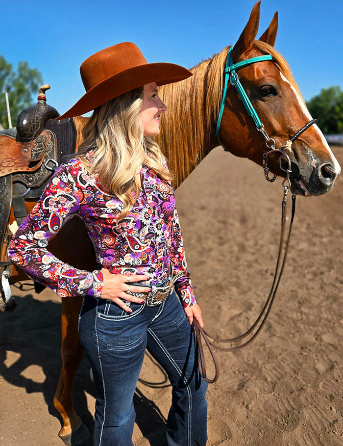 Cowgirl Tuff Pullover Arena Shirt - Multi Colour Paisley