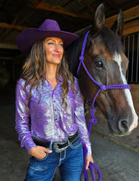 Cowgirl Tuff Pullover Arena Shirt - Lavendar & Silver