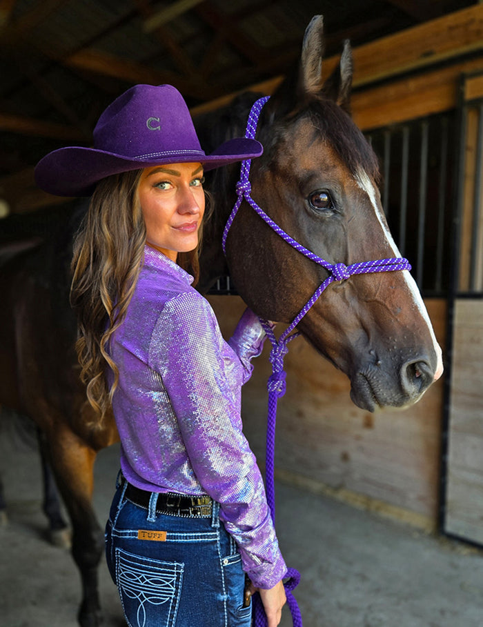 Cowgirl Tuff Pullover Arena Shirt - Lavendar & Silver