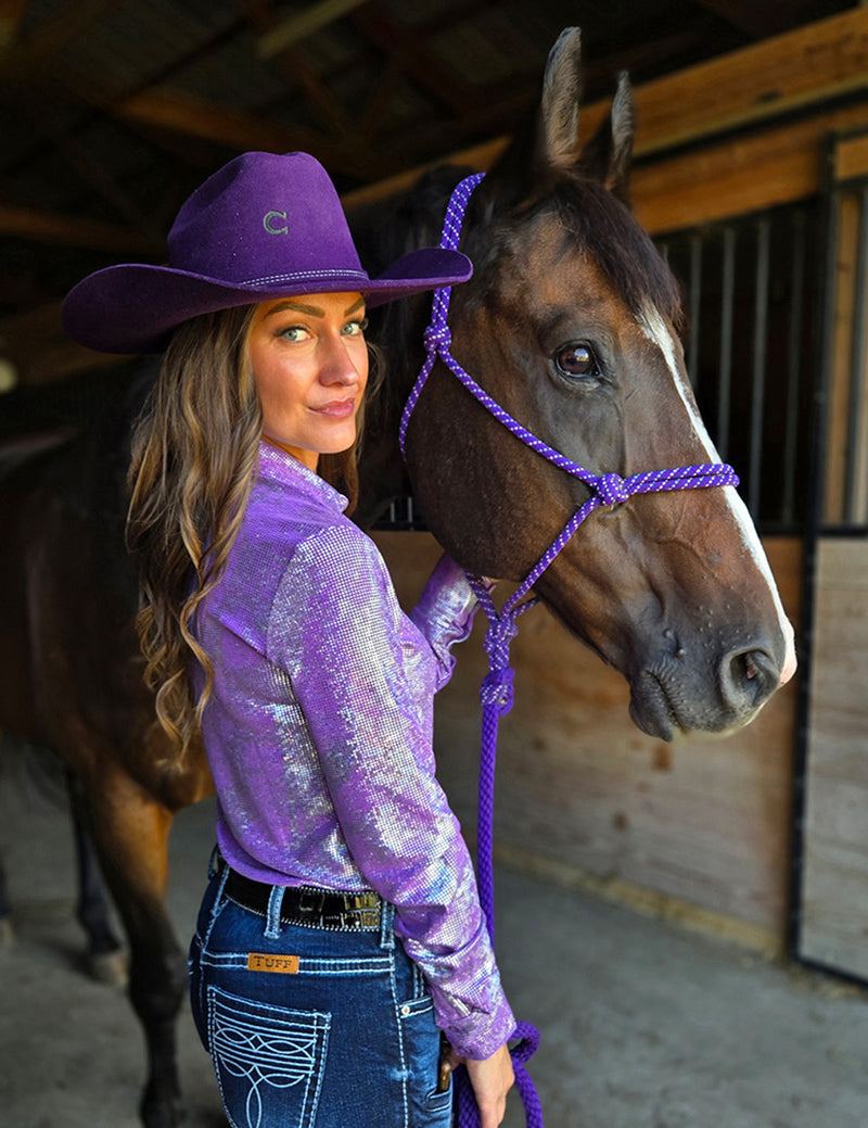 Cowgirl Tuff Pullover Arena Shirt - Lavendar & Silver