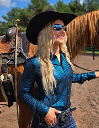 Cowgirl Tuff Pullover Arena Shirt - Teal Shimmer