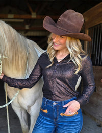 Cowgirl Tuff Pullover Arena Shirt - Cocoa Brown Shimmer