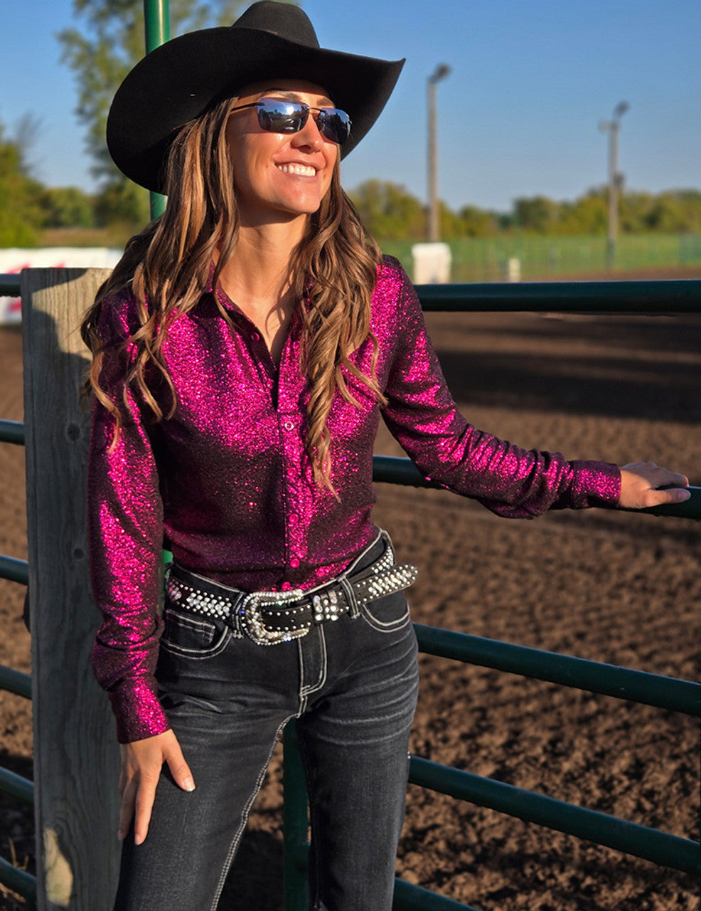 Cowgirl Tuff Pullover Arena Shirt - Magenta Shimmer