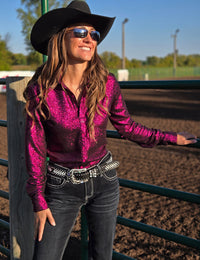 Cowgirl Tuff Pullover Arena Shirt - Magenta Shimmer