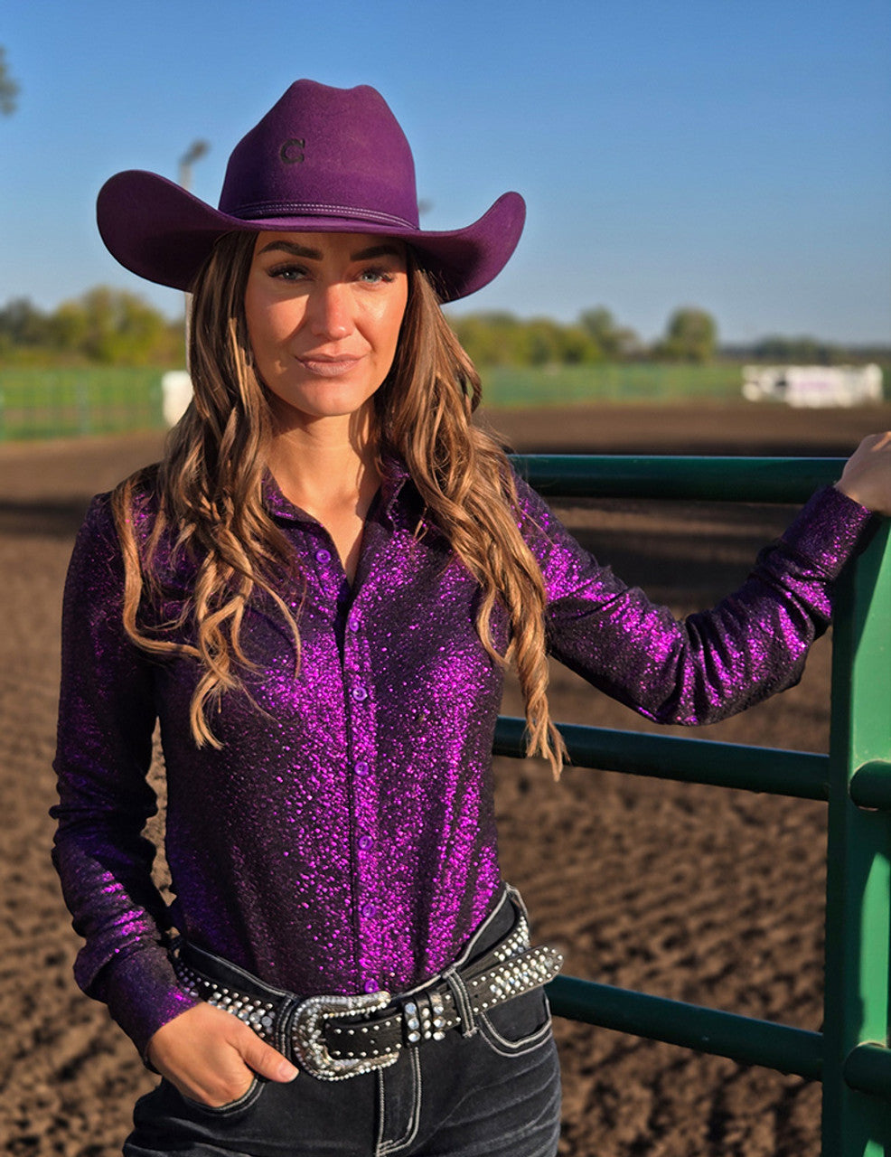Cowgirl Tuff Pullover Arena Shirt - Grape Shimmer