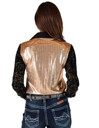 Cowgirl Tuff Pullover Arena Shirt - Gold Foil with Sheer Velvet Sleeves