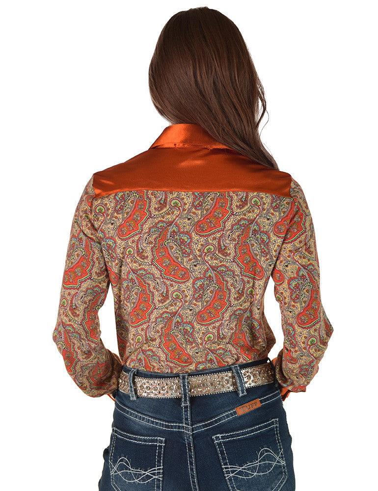 Cowgirl Tuff Pullover Arena Shirt - Copper Satin with Jersey Paisley