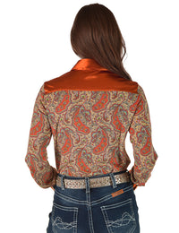 Cowgirl Tuff Pullover Arena Shirt - Copper Satin with Jersey Paisley
