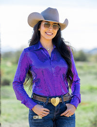 Cowgirl Tuff Pullover Arena Shirt - Purple Sequin