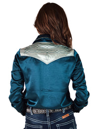 Cowgirl Tuff Pullover Arena Shirt - Dark Teal & Mint Satin With BootStitch Embroidery & Pearl Snaps