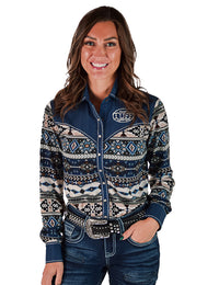 Cowgirl Tuff Pullover Arena Shirt - Aztec Blue