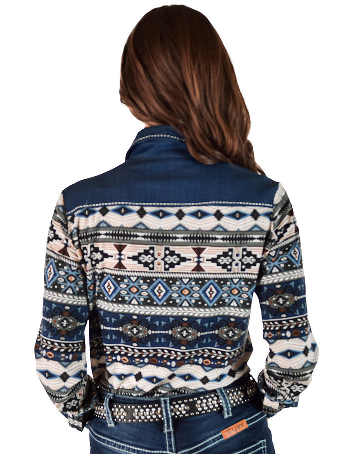 Cowgirl Tuff Pullover Arena Shirt - Aztec Blue