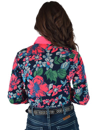 Cowgirl Tuff Pullover Arena Shirt - Navy & Watermelon Floral