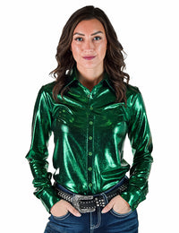 Cowgirl Tuff Pullover Arena Shirt - Emerald Green Foil