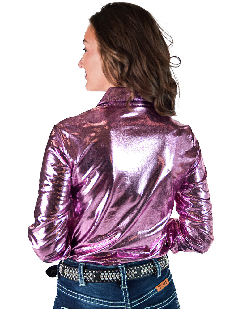 Cowgirl Tuff Pullover Arena Shirt - Pink Mist Foil