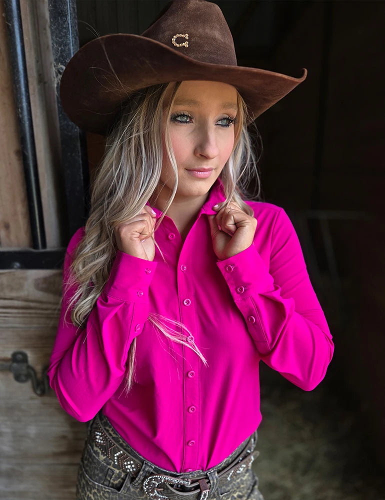 Cowgirl Tuff Pullover Arena Shirt - Hot Pink Waterproof