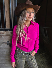 Cowgirl Tuff Pullover Arena Shirt - Hot Pink Waterproof
