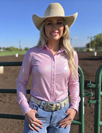 Cowgirl Tuff Pullover Arena Shirt - Pink Mist Holographic