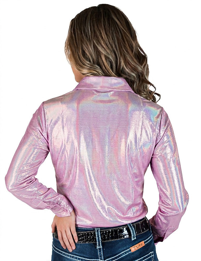 Cowgirl Tuff Pullover Arena Shirt - Pink Mist Holographic
