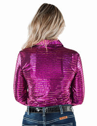 Cowgirl Tuff Pullover Arena Shirt - Hot Pink With Copper Sequins