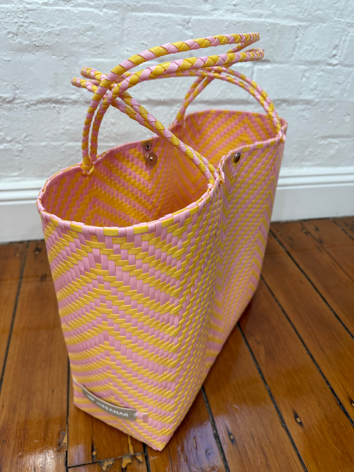 Recycled Plastic Medium Tote Bag - Yellow & Pink
