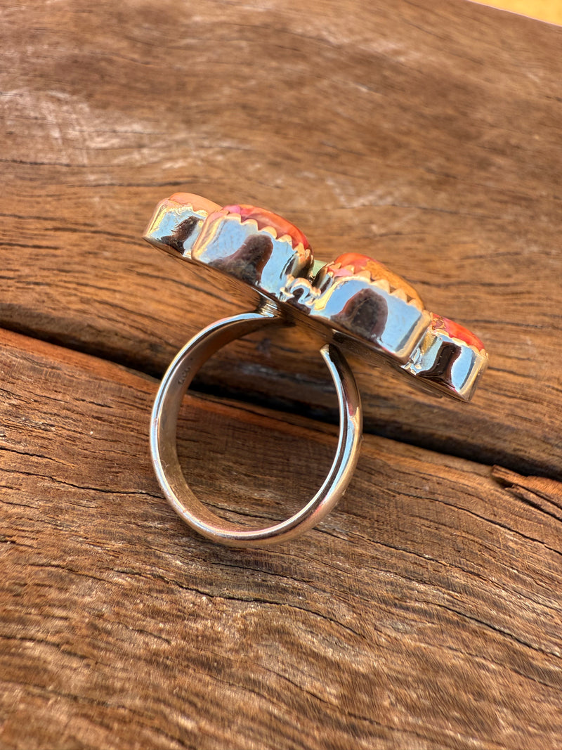 Bloom Adjustable Ring - Dahlia & Turquoise/White Buffalo Stones