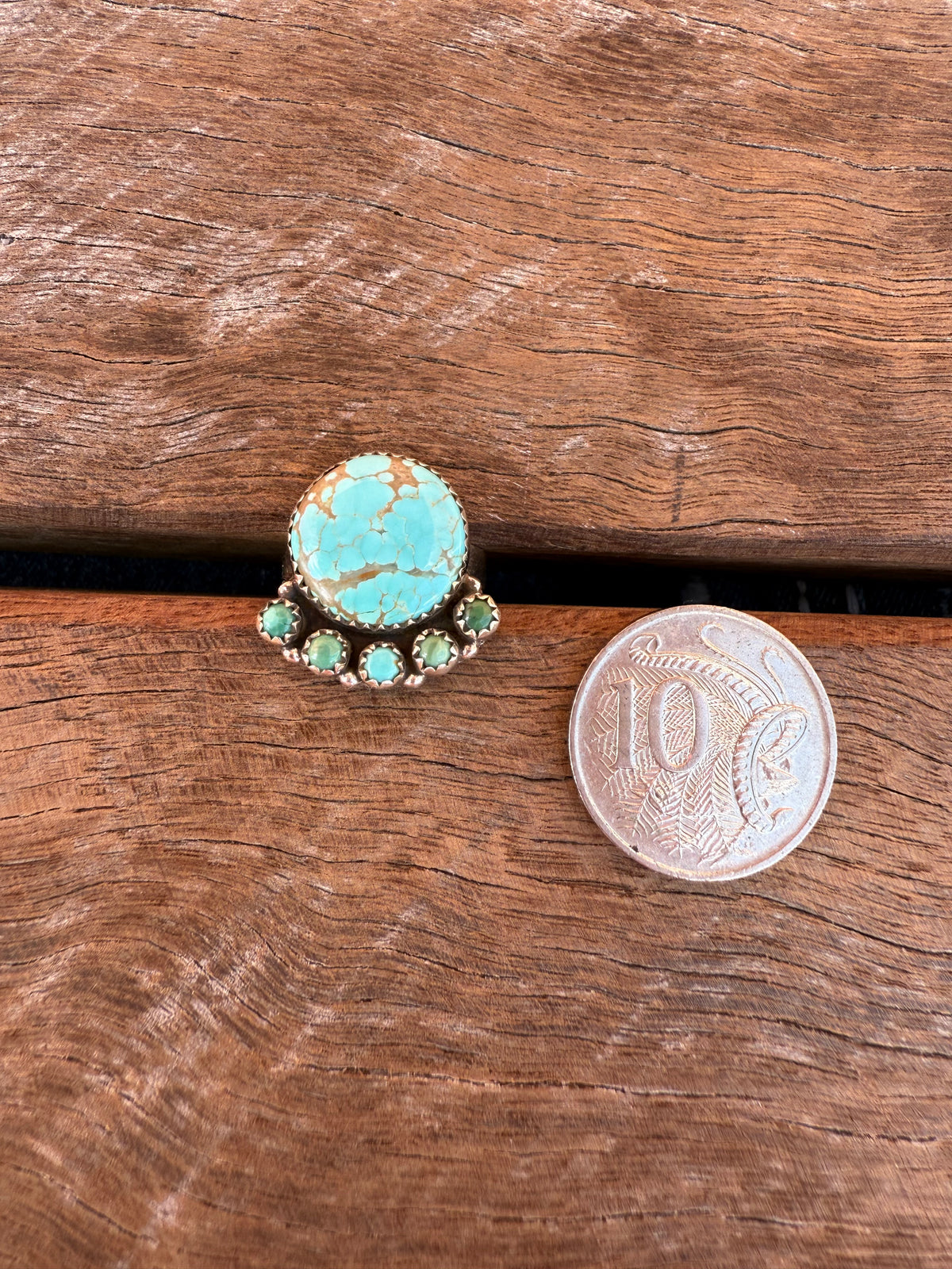Houndstooth Adjustable Ring - Silver Turquoise