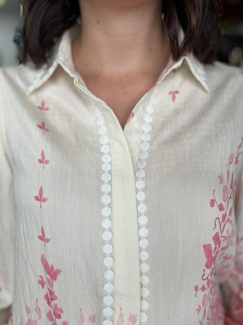 Blair Top - White & Pink Floral