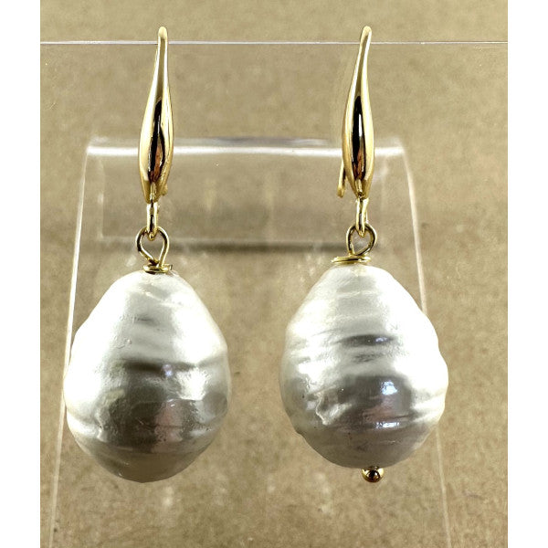 Earrings - Gold Baroque Shell Pearl Drop (12-16mm)