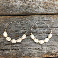 Western Earrings - Hoop Navajo Stone Beaded Ivory